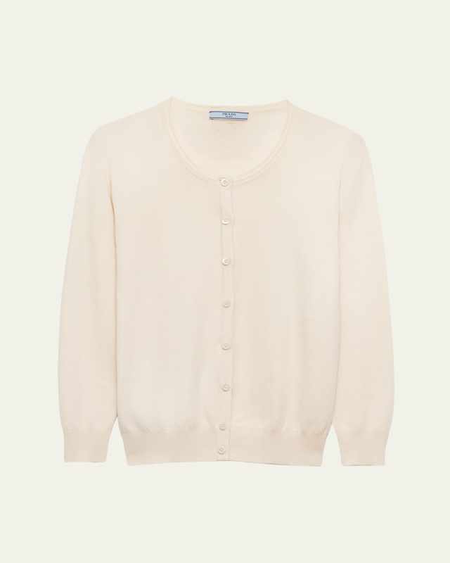 Silk-Cotton Double Crewneck Cardigan